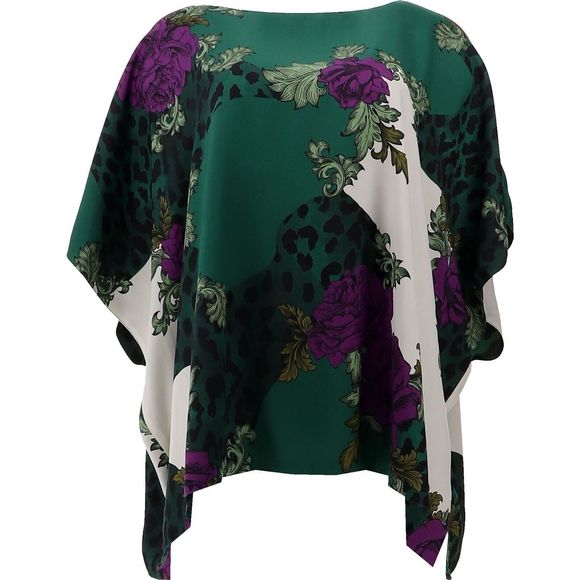 IMAN | Tops | Iman Global Chic Reversible Printed Poncho Top Green ...